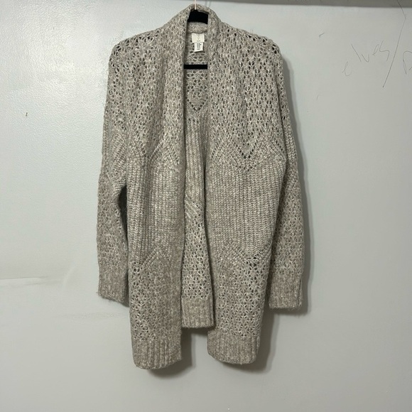 JOIE GRAY OPEN FRONT OPEN STITCH LONG CARDIGAN JACKET OVERSIZED MEDIUM - Picture 1 of 4